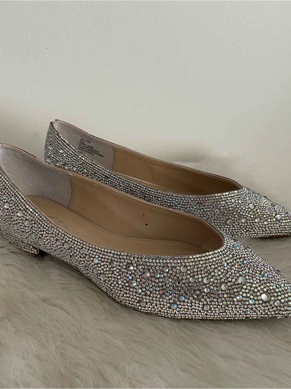 Betsey Johnson Rhinestone / Crystal Embellished Pointed Toe Evening Shoes Flats